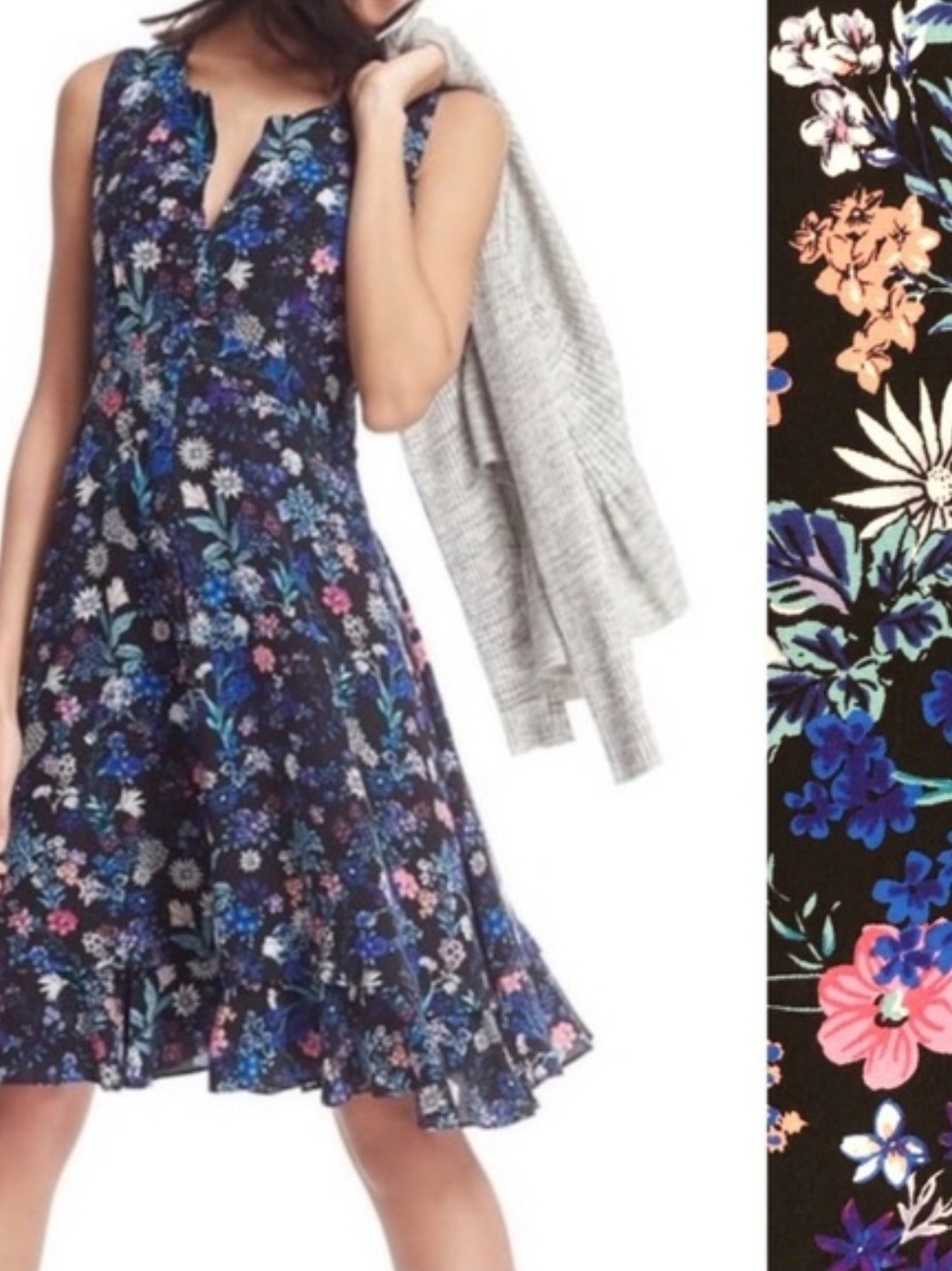 Rebecca Taylor Navy Floral Dress with Blue and Pink Blooms